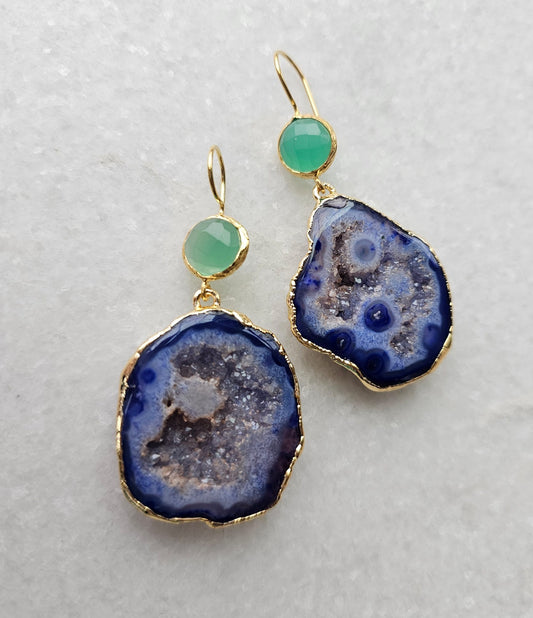 Green and Blue Hermit Geode Earrings