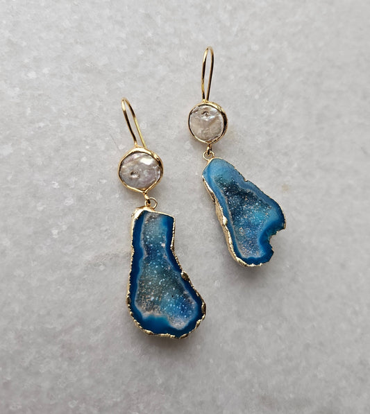 Blue Wave Geode Earrings