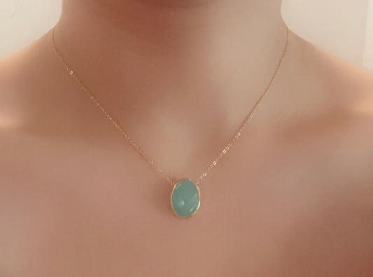 Aqua Chalcedony Minimal Necklace