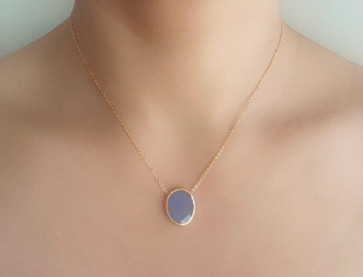 Blue Chalcedony Minimal Necklace