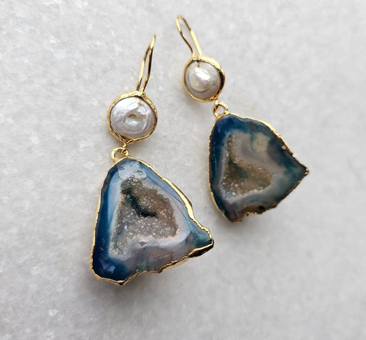 Blue Marlin Geode Earrings