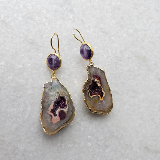 Purple Clay Geode Earrings