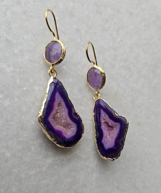 Purple Urchin Geode Earrings