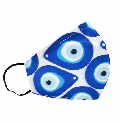 Contemporary Evil Eye Double-Layer Face Mask (Lt. Blue Striped Inner Layer)