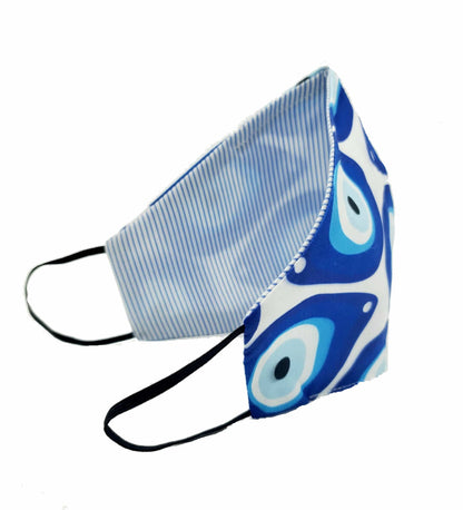 Contemporary Evil Eye Double-Layer Face Mask (Lt. Blue Striped Inner Layer)