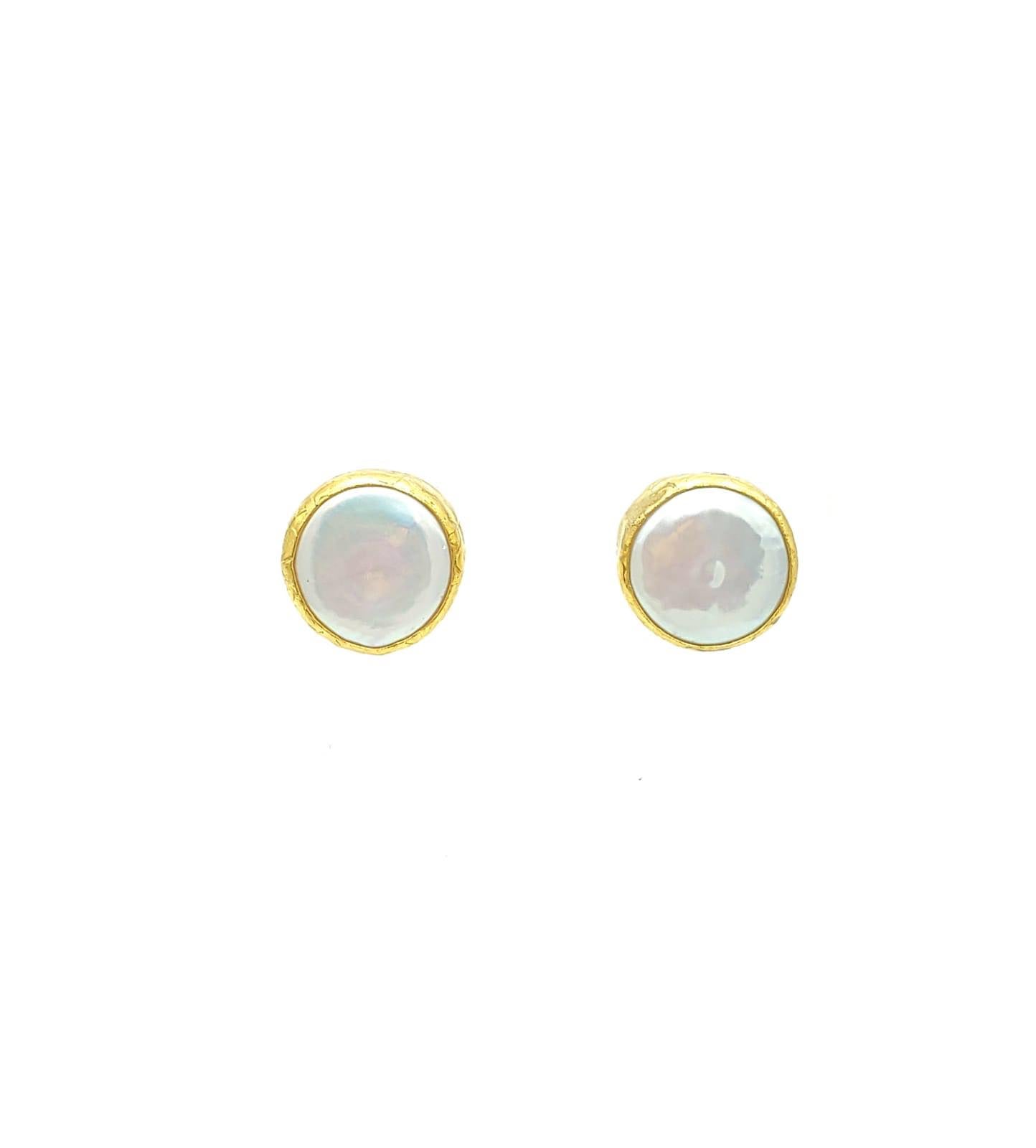 handmade Flat Pearl Earrings with Gold plating
