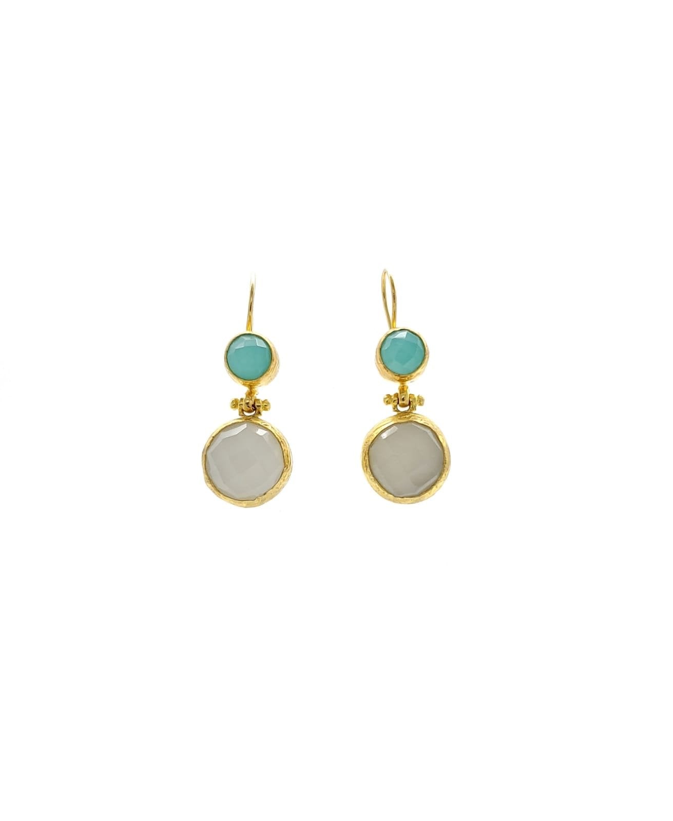 Aqua chaledony and snow quartz small batch gold plated Earrings