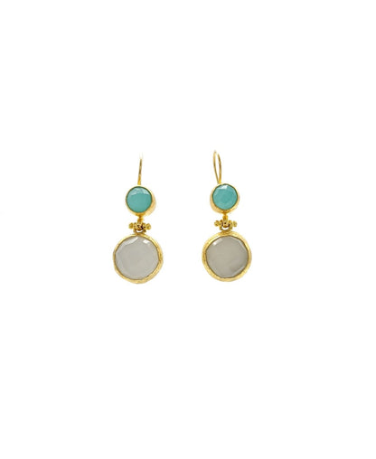 Aqua chaledony and snow quartz small batch gold plated Earrings