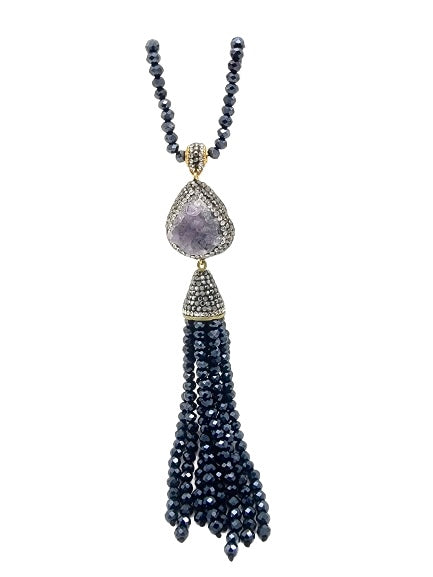 Sapphire Druzy Beaded Necklace